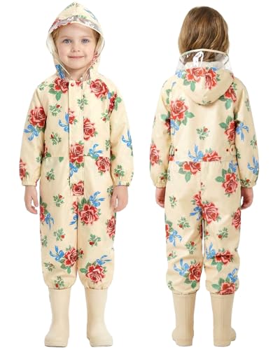 JiAmy Kids Rain Suit Toddler One-piece Coveralls Raincoat with Zipper for Girls and Boys 5-7 Years