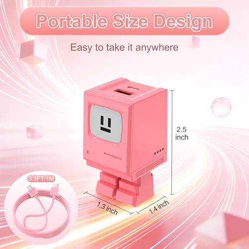 Image of Aolcev USB C Cable for iPhone 17 Fast Charging Robot USB C Wall Charger Block 30W Type C Cord Cute Charging Blocks for iPhone 16 15 Pro Max iPad Galaxy S25 Phone for Women Pink