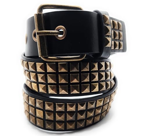 Brass on Black Pyramid Studded Belt Trim-to-Fit Punk4