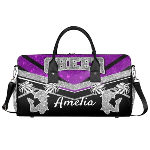 Purple Black Cheerleader Bags Personalized Cheer Bag with Name Sport Duffel Bag for Women Lightweight Travel Bag Overnight Weekender Bag