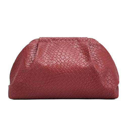 Sumrains Woven Evening Bag for Women: Elegant Dumpling Clutch Purse - Vegan Leather Handbag for Party Wedding No Strap (Burgundy)