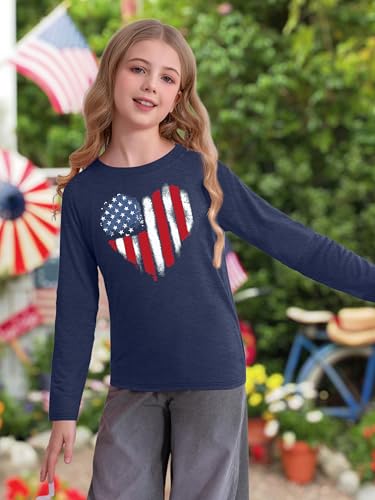 Image of Ithalt 4th of July Outfit Kids Girls American T Shirt USA T-Shirt Fourth of July Tops Patriotic Long Sleeve Tops