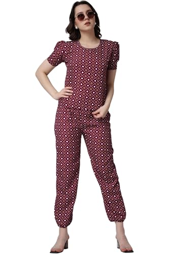 Image of POPWINGS Casual Printed Top and Joggers Set for Women || Stylish Summer Co-Ords Set for Women || Round-Neck Top and Joggers Combo Set for Women
