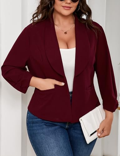 Women Plus Size Casual Blazer Open Front Long Sleeve Work Office Cardigan Jackets4