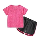 renvena Kinder Trainingsanzug Sommer Mädchen Jungen Sportanzug Kontrast Neon Schwarz Zweifarbig Kurz Jogginganzug Sportanzug 5-12 Jahre Rot 110-116