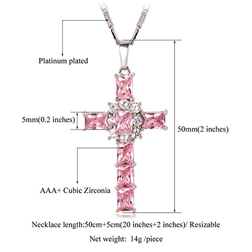 U7 Pink Cross Necklace For Women, Platinum Plated Cross Chain Cubic Zirconia Cross Faith Necklaces Pendant #TOP2