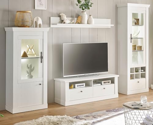 Furn.Design Wohnwand in weiß Pinie Landhaus, Wohnkombination 4-teilig mit Soft-Close-Funktion und viel Stauraum, Fiastra – Bild 6