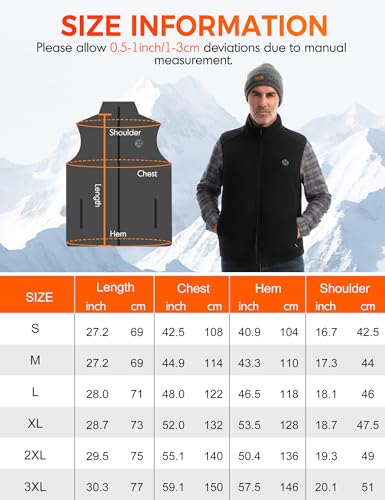 TODWARM Beheizbare Weste Herren mit Powerbank, 15 Heizzonen Heizweste Herren Fleece Leicht Wärmeweste für Camping Jagen Motorrad Angeln Outdoor Aktivitäten Beheizte Weste Schwarze M