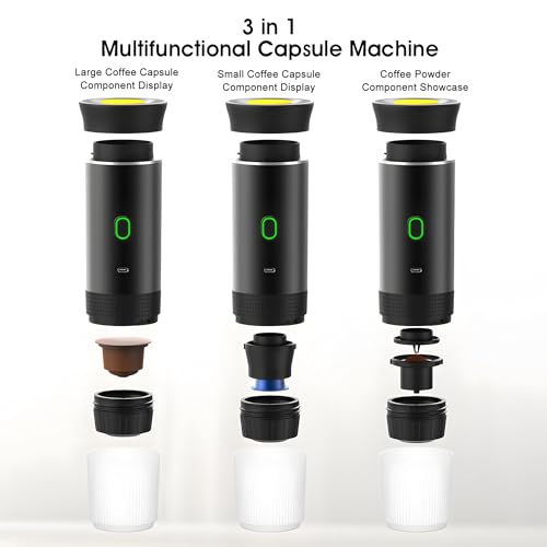 Image of Portable Electric Pod Coffee Maker, Battery Powered for Camping and Travel, 12V Car Coffee Maker with Self-Warming, Compatible with NS Pods and Ground Coffee