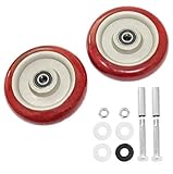 Push Cart Wheels, GLE2016 Heavy Duty PU Plate Caster Wheels Bearings Repair Kits, Shelf Replacement Wheels for Platform Trucks up to 265 Pounds (Red, 5 Inch)