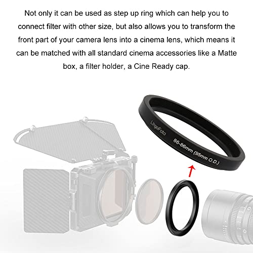 86-86/95mm adaptador Step Up para Matte Box de 95mm para lente de 86mm, compatible con filtros y tapas de lente de 44 a 82 mm miniatura 6