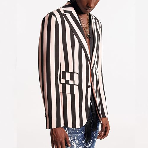 Men's Stripes Blazers Coat Loose Fit Two Button Suit Jacket Wedding Prom Sports Suit Coats2