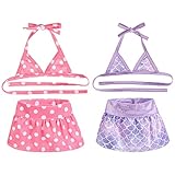 Dog Bikini Pack of 2, Beach Swimsuit Mermaid Dog Bathing Suit Summer Costume with Purple Shiny Scale and Pink Polka Dots Dress for Small to Medium Dogs, Cat, Small Animals