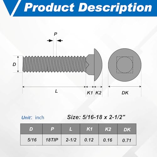 Image of Zonon 50 Sets 5 /16-18 x 2-1 /2 inch Stainless Steel Carriage Bolts and Nuts Kit Round Head Square Neck Carriage Bolts Screws and Hex Nuts and Flat Washers, Stainless 18-8 Full Thread Coverage (Silver)