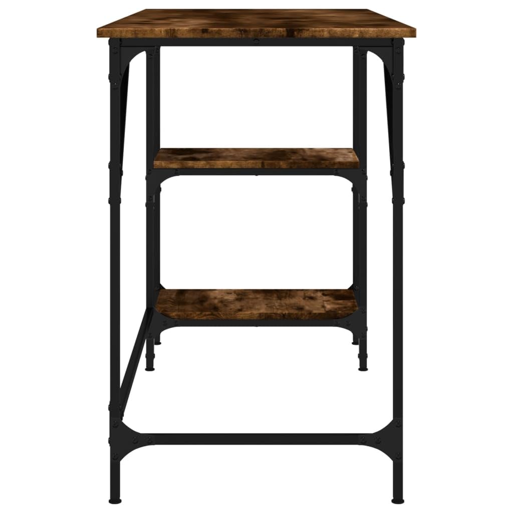Escritorio de roble ahumado de 120 x 50 x 75 cm con marco de metal y patas ajustables, amplia superficie de trabajo, estante extraíble, mesa de ordenador estable para oficina, oficina en casa