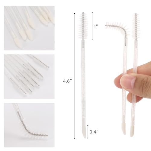 Image of 300 Pcs Disposable Mascara Wands Dual Ended Eyelash Brush Lip Brush, Lipstick Applicator Eyebrow Spoolies Brush for Eyelash Extensions - White