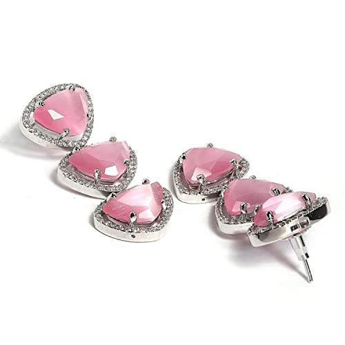 Image of ZENEME Rhodium Plated Silver Toned Triangular Shaped American Diamond Studded Jewellery Set For Women and Girl