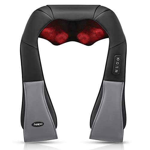 Naipo Masajeador de Cuello y Hombros Clásico Shiatsu Masajeador Cervical con Intensidad Regulable y Función de Calor para Aliviar Tensión y Dolores Musculares en Casa, Oficina o Coche Gris 2 Años Garantía