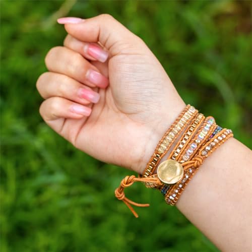 Image of YGLINE Natural Stone Beaded Healing Wax String 5 Wraps Bracelets