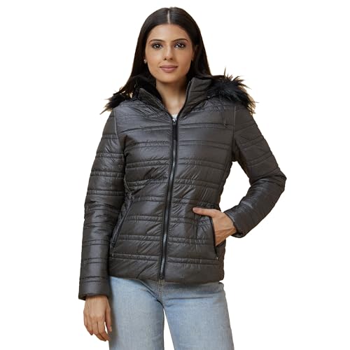 Image of Globus Women Copper Solid Hooded Casual Puffer Jacket With Zip Closure-3640037001