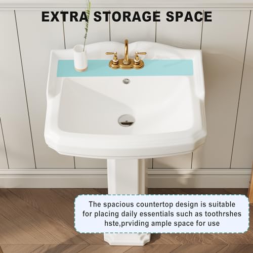 Bathroom Pedestal Sink, 26 Inch x 22 Inch Rectangular Ceramic Basin with 3 Faucet Holes (4 Inch Centerset), Ideal for Family Bathrooms