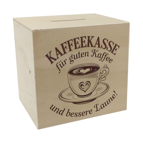 Kaffeekasse Spardose aus Holz mit Kaffeebecher - Kaffeekasse für Gute Laune Nostalgische Spardose aus Holz im Vintage-Design mit Herzmotiv Beigeton und Textur für Kaffeeliebhaber