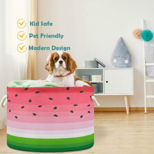 Image of visesunny Collapsible Large Capacity Basket Watermelon Slice Clothes Toy Storage Hamper with Durable Cotton Handles Home Organizer Solution for Bathroom, Bedroom, Nursery, Laundry,Closet