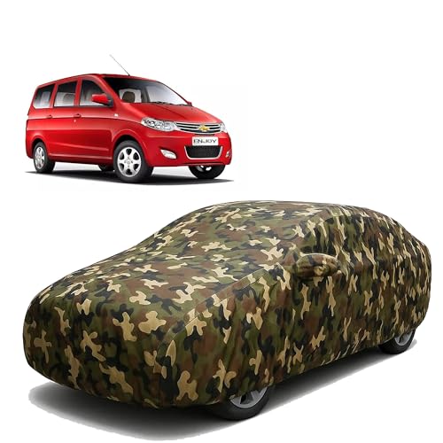 Image of Sulfar 100% Waterproof Car Body Cover Compatible with Mirror for Chevrolet Enjoy with Long Lasting Durable Material (Triple Stitched, Full Bottom Elastic, Camouflage Army)