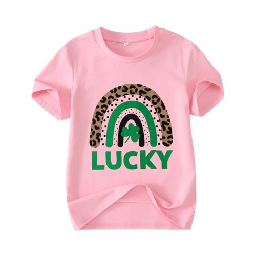 Image of CM C&M WODRO Kid Girl St Patrick's Day Shirt Lucky Clover T-Shirt Short Sleeve Cute Irish Shamrock Rainbow Graphic Tees Tops