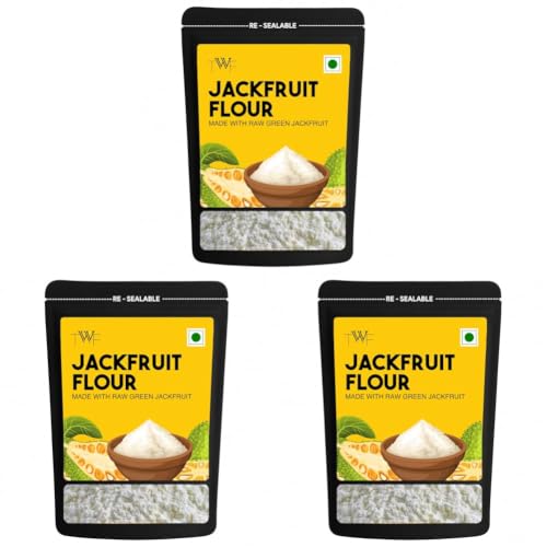 Image of TWF Raw Jackfruit Flour | 400g | 100% Naturally Processed Kathal Atta | Fine Ground | Helps Control Blood Sugar | Gluten-Free | Zero Bitterness | No Preservatives (Pack of 3)