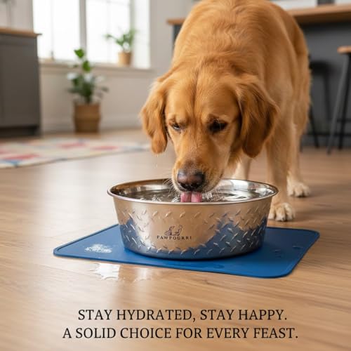Image of Diamond Plated Anti-Skid Stainless Steel Water and Food Feeding Bowl for Large to Extra Large Dogs |Stainless Steel | Anti-Skid | Easy to Clean Pet Feeder - 4200ML