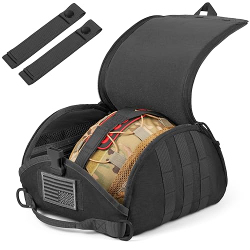FRTKK Tactical Helmet Bag Pack Military Molle Pouch Multi-Purpose Carrying Storage Bag Include USA Flag Patch and 2 PCS Molle Straps for Sports Hunting Shooting Combat Helmets (Black)