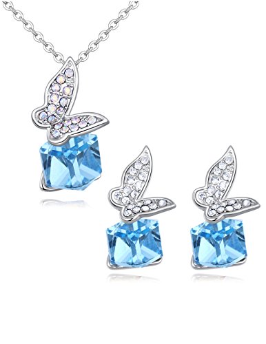 Dahlia Butterfly Rhodium Plated Necklace & Earrings Set with Crystals from Swarovski, crystal Metal, swarovski elements crystal