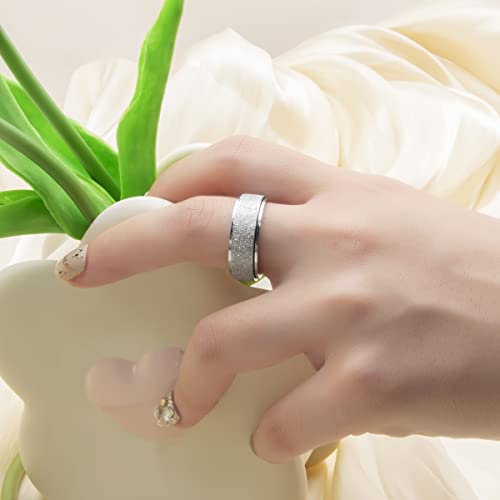 OreilleStar Titanium Stainless Steel Spinner Ring Anxiety Ring for Women Men Fidget Ring For Anxiety for Women 8mm Width Silver Color Size 7 by OreilleStar - Used condition - Image 4