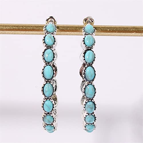 Wcrazye Boho Turquoise Geometric C Shape Drop Dangle Earrings For Women Girls Vintage Hoop Earring Handmade Turquoise Western Earrings Statement Western Cowgirl Tribal Boho Jewelry (Green) #TOP7