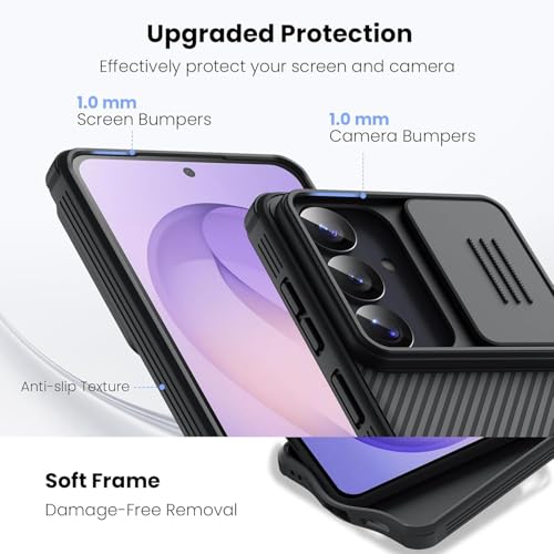 Image of Nilkin Classic Series Compatible for Samsung S26 (S-26) Case with Camera Cover, [Camera Lens Protector] [Scratch-Resistant] [360 Full Protection] Shockproof Slim Phone Case (Black, S26)