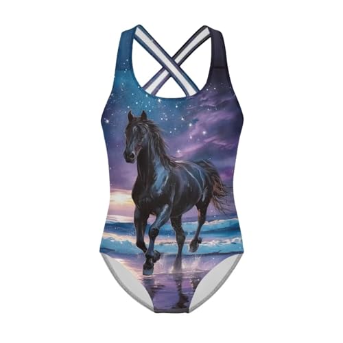 Image of WELLFLYHOM Girls Bathing Suits One Piece 5-14 Kids Full Coverage Swimsuits Cross Back Summer Swimwear for Beach Holiday