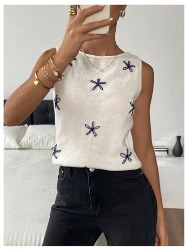 SOLY HUX Women's Floral Sweater Vest Fall Crewneck Sleeveless Casual Knit Tank Tops3