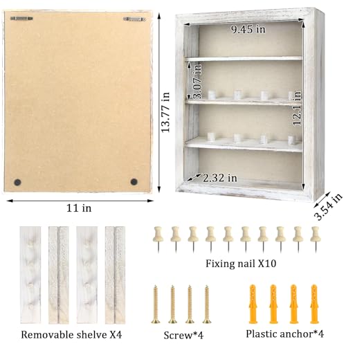 Image of Shadow Box Display Case 11x14, Deep Shadow Box Picture Frame with Linen Back and Removable Shelves, Wooden Memory Box for Wedding Bouquet, Photos, Medals, Keepsakes (White, 11x14)