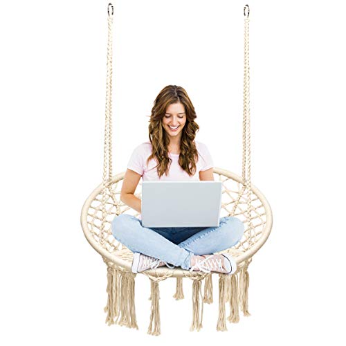 CASART. Hammock Swing Hanging Chair Seat, 150 kg Capacity Small Cotton Rope Porch Macrame Swing, Home Garden Balcony Furniture
