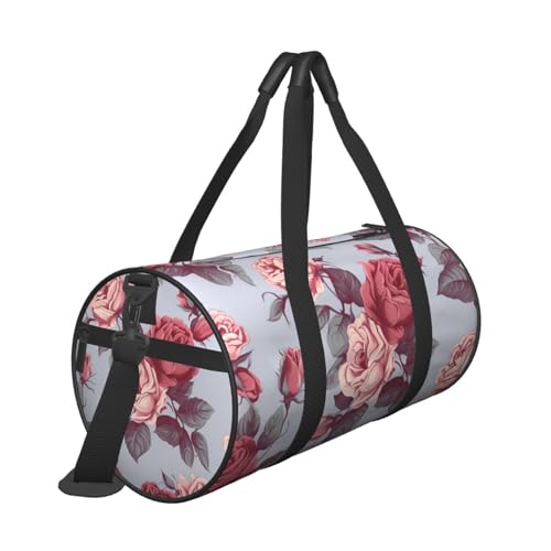 Red Roses Floral Duffle Bag for Women Men Personal Item Travel Bags Canvas Weekender Overnight Bag Lightweight Sports Tote Gym Bags Carry On Luggage Bag3