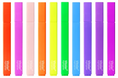 Vitoler Highlighters,10 Pack Assorted Colors Highlighters with Soft Chisel Tip,Bible Highlighter No Bleed,Book Markers for Women