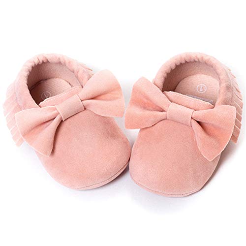 Livebox Infant Baby Girls And Boys Premium Soft Sole Moccasins Tassels Prewalker Anti-Slip Toddler Shoes (S: 0~6 Months, Bow- Princess Pink) #TOP5
