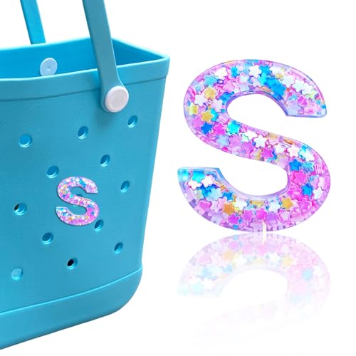 HLUWA Letter Charms for Bogg Bag, Alphabet Pink Star Sequin Lettering Accessories Charms for Bogg and Simply Southern Bag, Insert Decorative Letters Charm for Handbag Beach Tote Bag. (S)