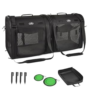 Portable 2-in-1 Pet Carrier for Medium Dogs Large Cat Carrier for 2 Cats Travel Double Dog Crate Set with Portable Carry Bag/Hammocks/Mats/Tent Stakes/2 Pcs Pet Bowls for Outdoor Camping