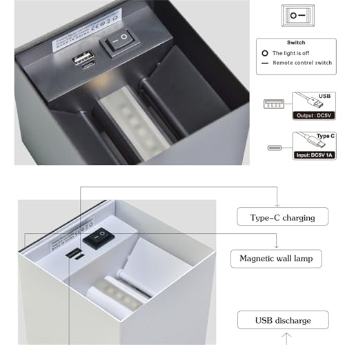 Aplique de pared LED inalámbrico negro pack de 2 luces regulables con mando para dormitorio 4