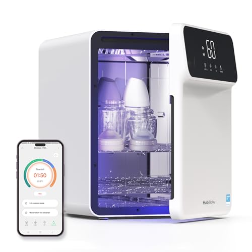 HubiBaby 4-in-1 UVC Cleaner and Dryer for Baby Bottles XL Large Inner Capacity Multifunctional Smart Control with Bluetooth APP