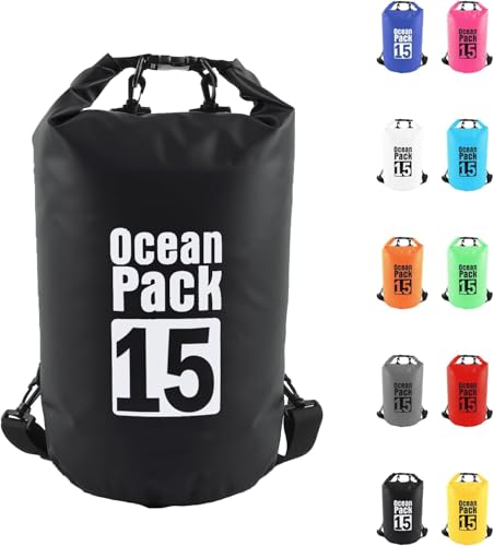 Image of Waterproof Dry Bag with Phone Case, 2L /3L /5L /10L /15L /20L /30L, Floating and Lightweight Bags for Kayaking Rafting Boating River Trekking-Multi Color (15 Liter)