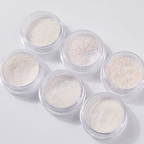Mesiyun Nail Art White Mermaid Glitter Sequins Holographic Unicorn Sparkle Powder Dust 3D Diy Decorations 6Pots #TOP3