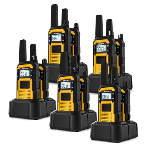 Retevis RB48 Heavy Duty Waterproof Walkie Talkies, Long Range Rechargeable Two Way Radios, Advanced Triple Proof, Vibration Reminder, for Warehousing Construction Contractor(10 Pack)
